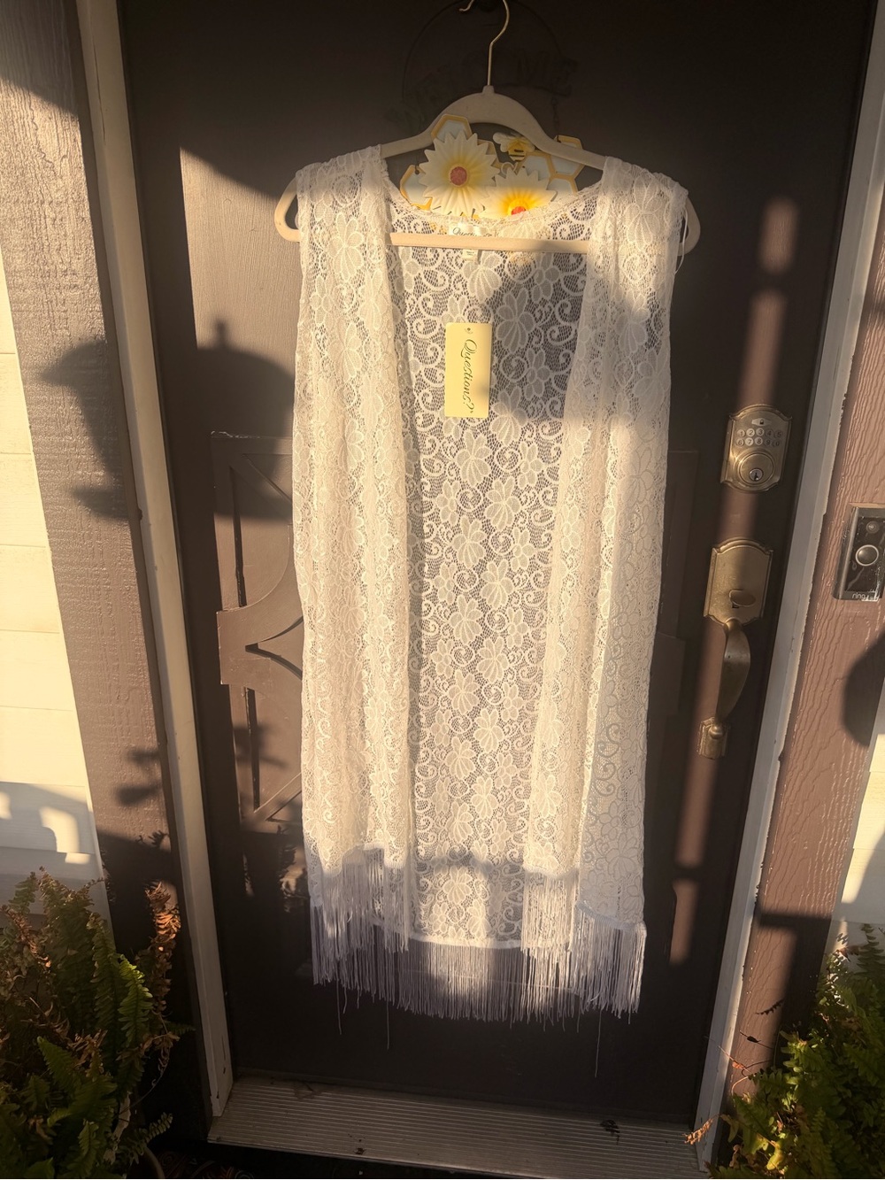 Women's White Lace Fringe Duster Vest